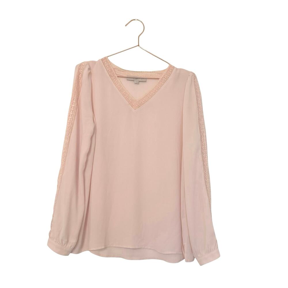Loft soft pink v neck open lace to m down sleeve and neck size small